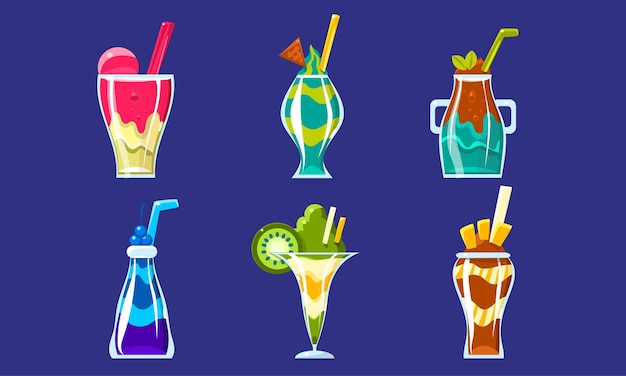 Vector collection of smoothies sweet layered fresh cocktails vector illustration