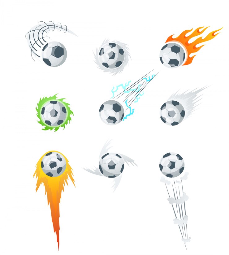 湾曲したカラーモーショントレイルイラストとサッカーボールのコレクション
