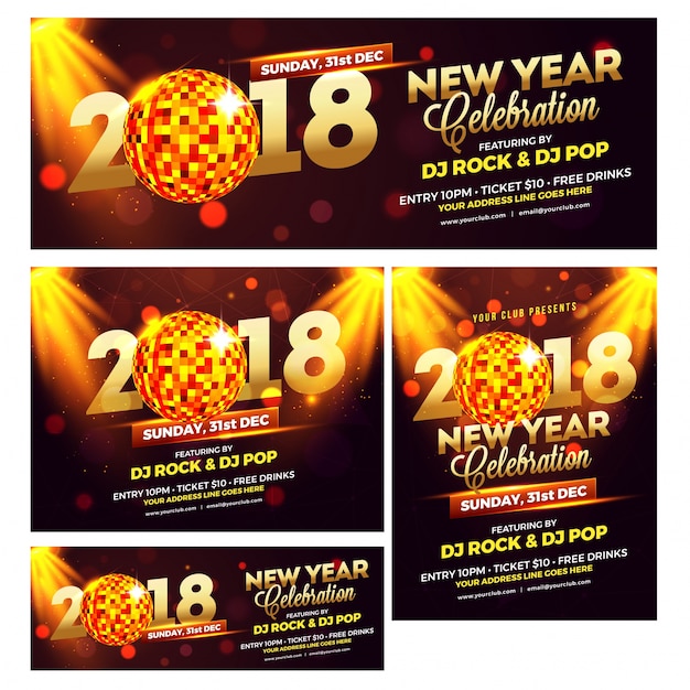 Collection of social media banners for 2018 new year celebrations. 