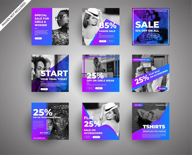 Vector collection of social media & digital marketing fashion sale banners