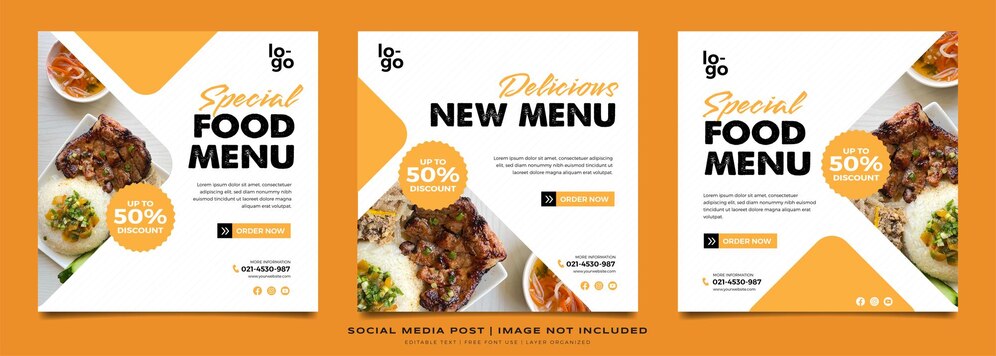  Collection social media post for restaurant promotion with premium vector