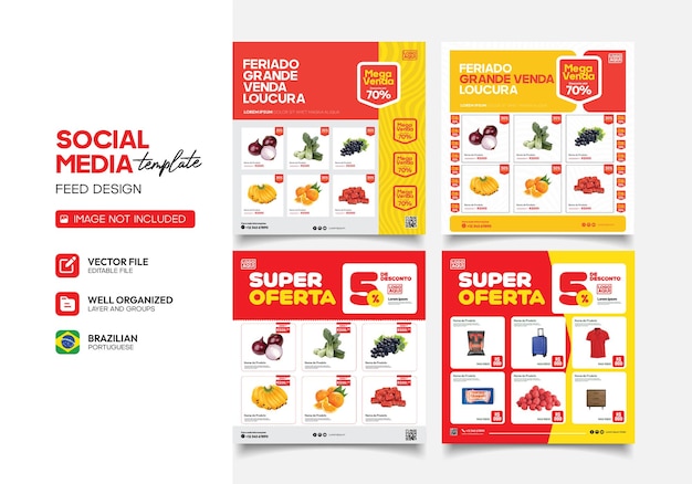 Vector collection of social media post templates for discount products