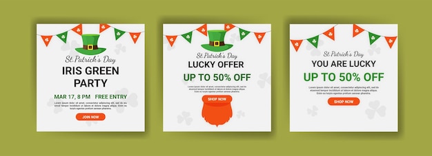 Collection of social media post templates for sales promotion on St Patrick Day