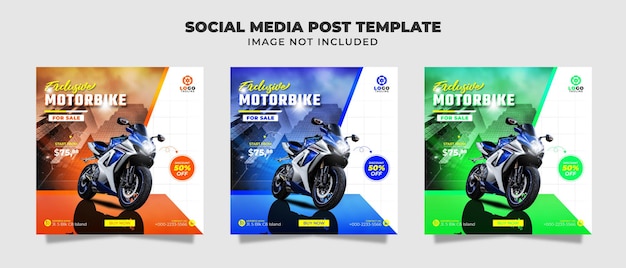 Vettore una raccolta di modelli di post sui social media con immagini di motociclette e motociclette