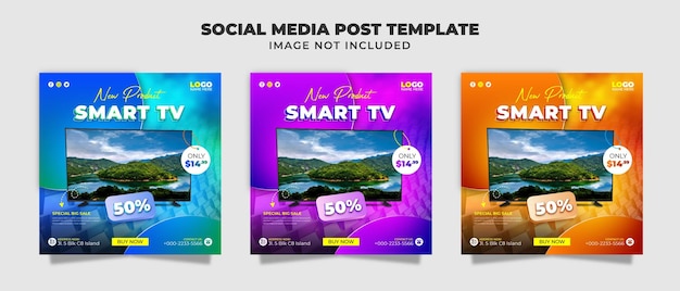 Una raccolta di modelli di post sui social media con un'immagine di smart tv