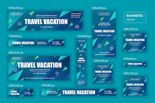 여행사 광고를위한 다양한 크기의 소셜 네트워크 웹 배너 컬렉션