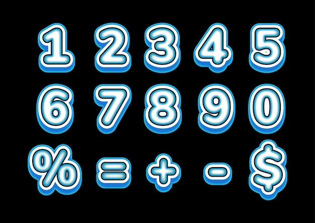 Collection of soft aqua blue numbers