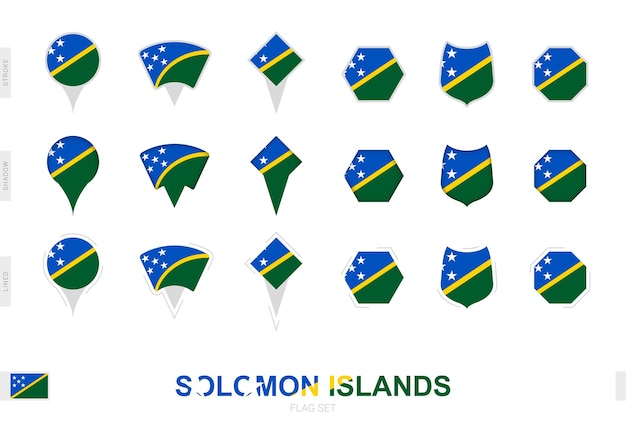 Collection of the Solomon Islands flag in different shapes and with three different effects