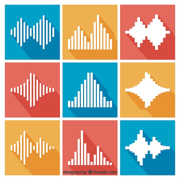 Vector collection of sound waves in flat design