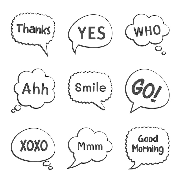 Collection of speech bubbles isolated with text