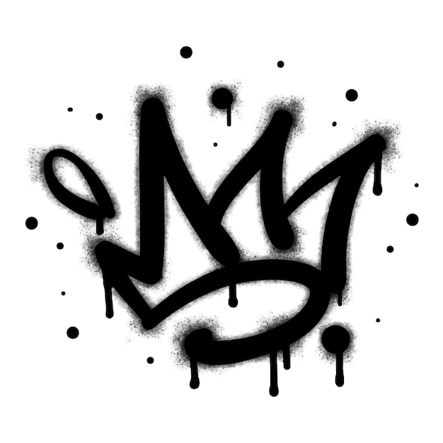 Collezione di graffiti dipinti a spruzzo segno della corona in nero su bianco simbolo gocciolante della corona