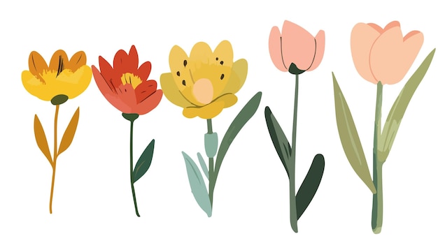Collection of spring colorful bouquet flower elements vector Set Botanical floral of wild flower