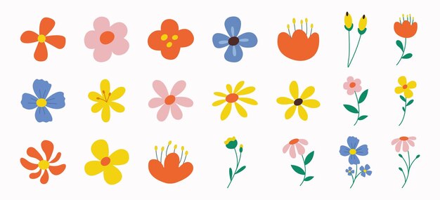 Vector collection of spring colorful flower elements vector set floral hand drawn blossom illustration