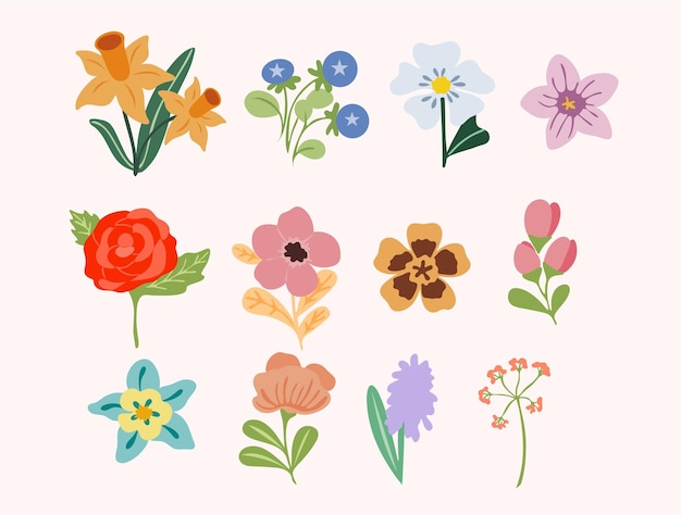 Vector a collection of spring flowers from the garden