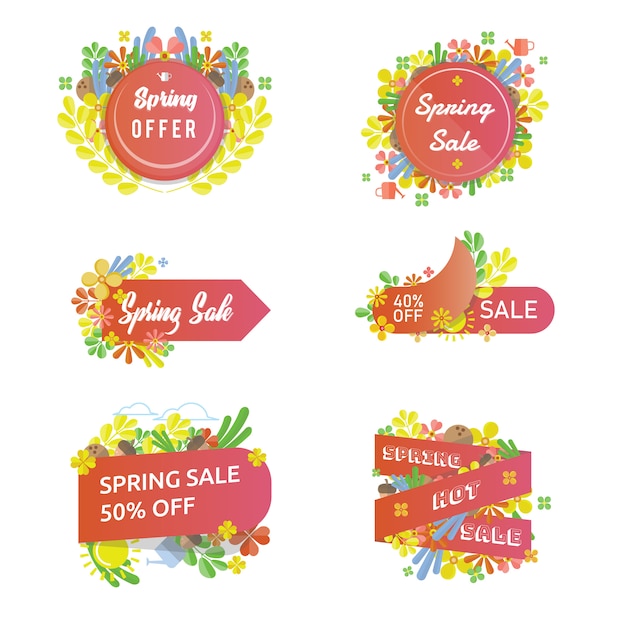 Vector collection of spring sale floral badge