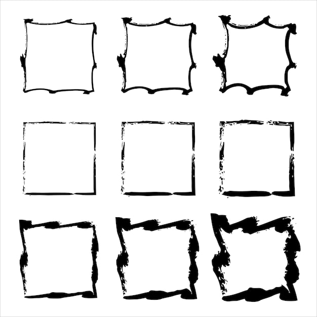 Vector collection of square black hand drawn grunge frames grunge ink illustration rectangular shapes