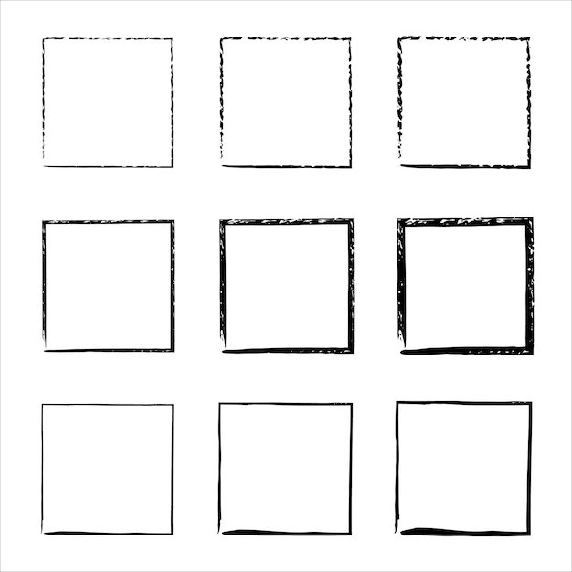 Vector collection of square black hand drawn grunge frames grunge ink illustration set of design elements