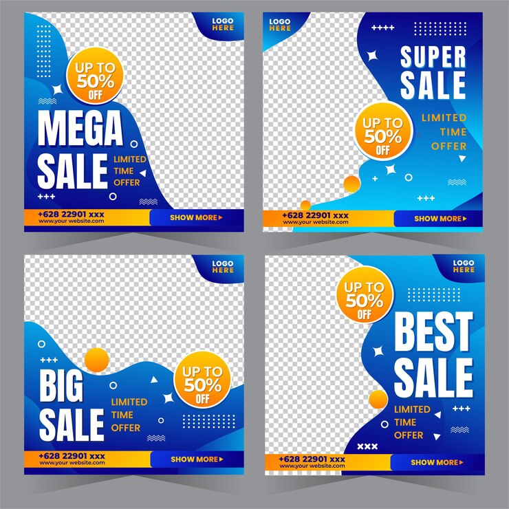 Collection of Square Social Media Post Banner templates with image Branding