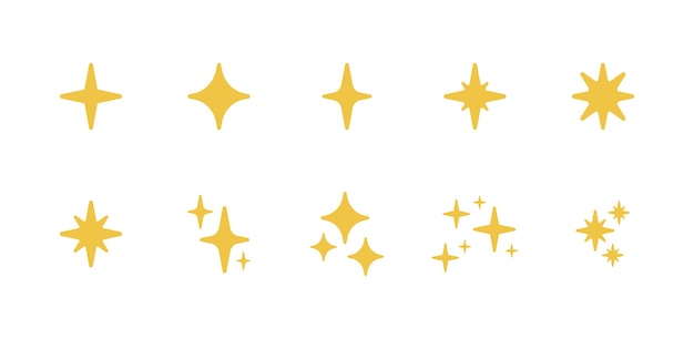 Vettore raccolta di stelle o simboli vettoriali di scintille gialle