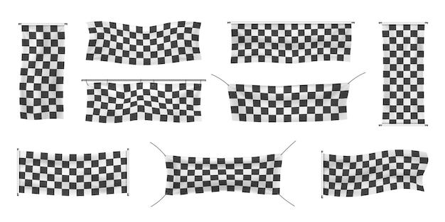 Collection of starting and checkered sports flag