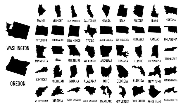 Коллекция штатов сша америки карты разделенных штатов силуэт штатов вектор