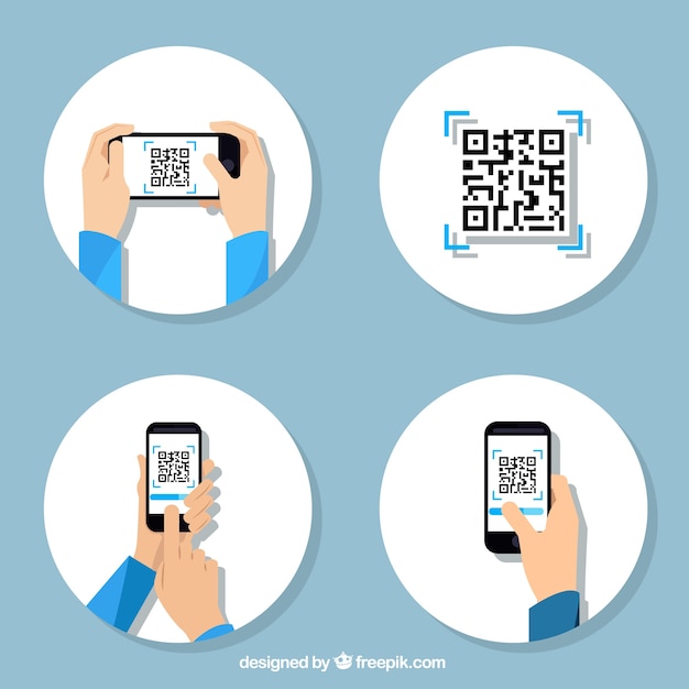 Vector collection of steps to use a qr code