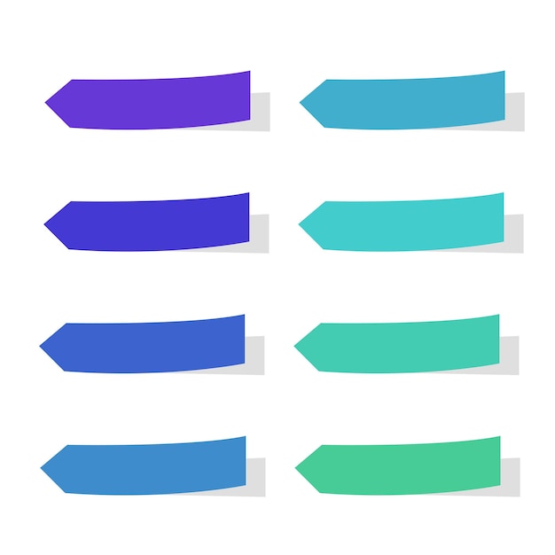 Collection of sticky notes. arrow tabs. place stickers for notes. blue sheets of sticky paper.