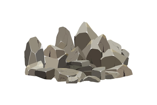 Collection of stones of various shapes and plantsCoastal pebblescobblestonesgravelminerals and geological formationsRock fragmentsboulders and building materialVector illustration