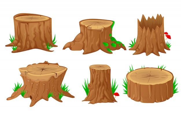 Collection of stumps with cartoon style