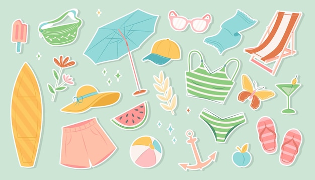 Vector collection of summer beach elements scrapbooking sticker set