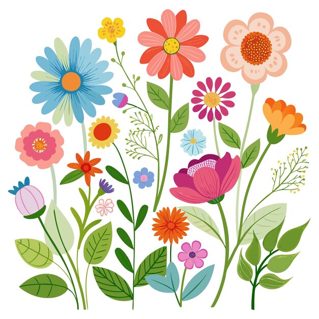 Vector collection of summer flower branches illustration
