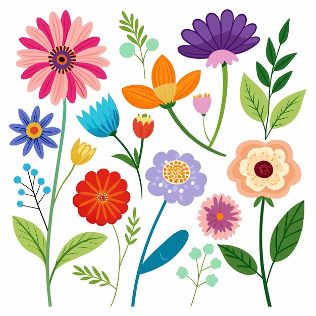 Vector collection of summer flower branches illustration