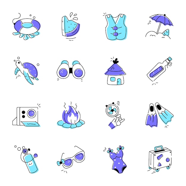 Collection of summer hand drawn icons