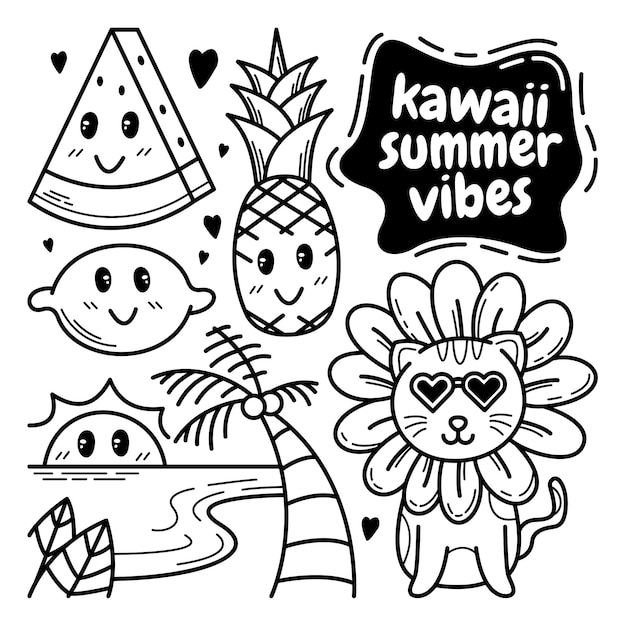 Collection of summer vibes doodle