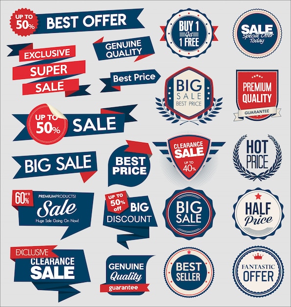 Vector collection of super sale and price badge and labels