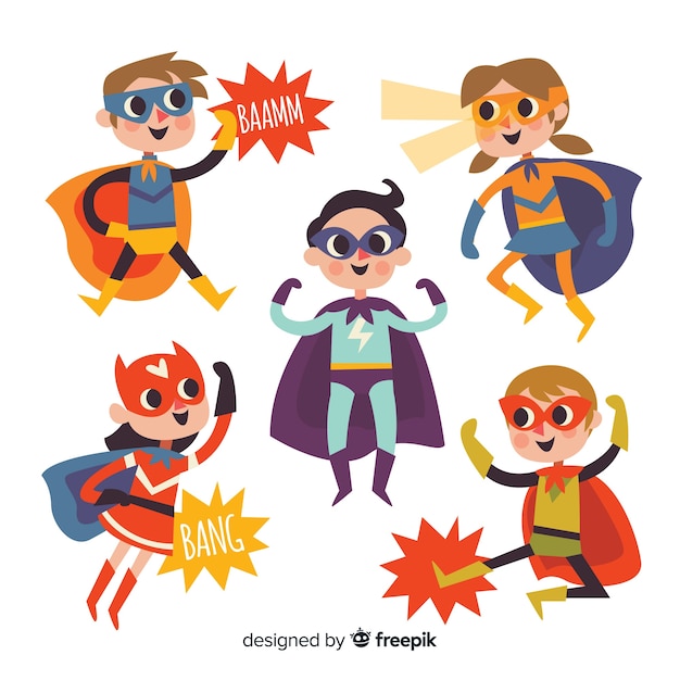 Vector collection of superhero kids