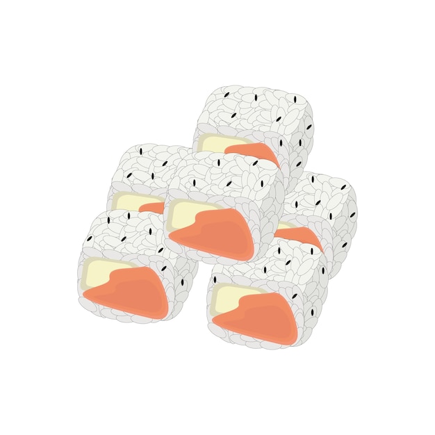 Collection of sushi and rolls with salmon