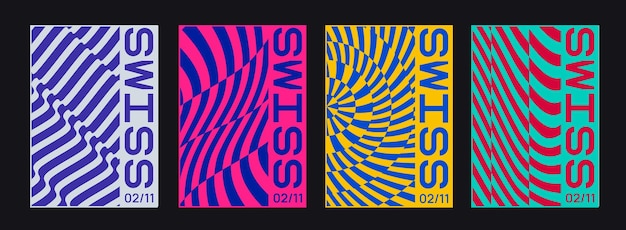 Collection of swiss design striped posters. Meta modern graphic elements. Abstract modern geometric stripes. Circle sphere shapes.