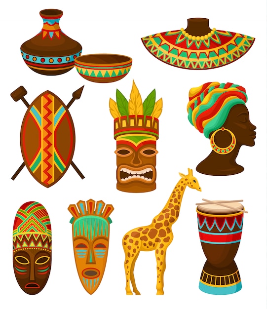 Vector collection of symbols of africa,  illustrations  on a white background.