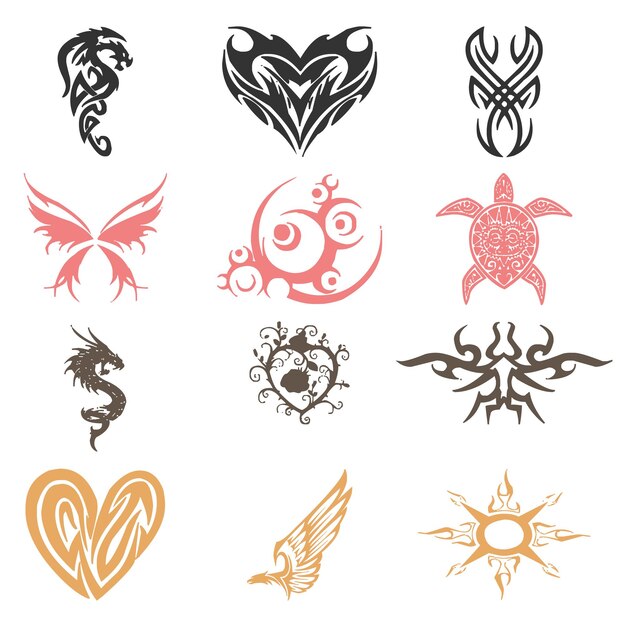 Premium Vector  A collection of dragon tattoos including a dragon and a  dragon.