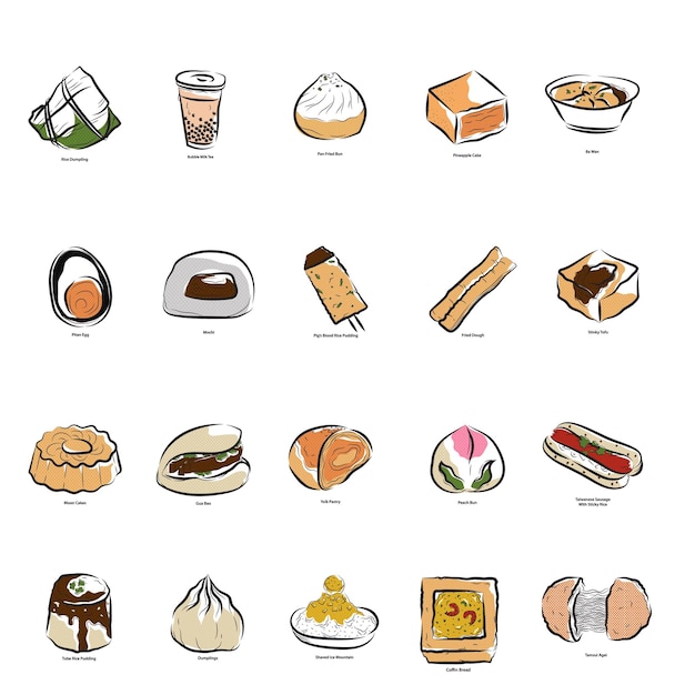 Collection of taiwanese food icon gourmet snack vector illustration