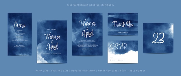 Vector collection of template wedding stationery with abstract watercolor