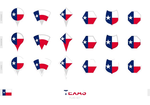 Collection of the Texas flag in different shapes and with three different effects
