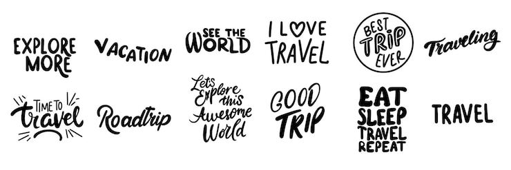 Vector collection of text lettering about travel hand drawn vector art