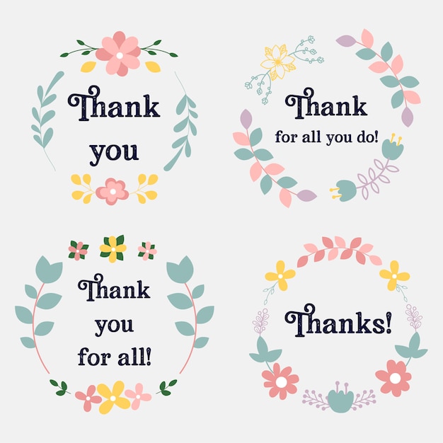 Collection of thank you tags with flowers 