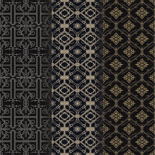 Collection of Three seamless patterns in luxury and modern style illustration