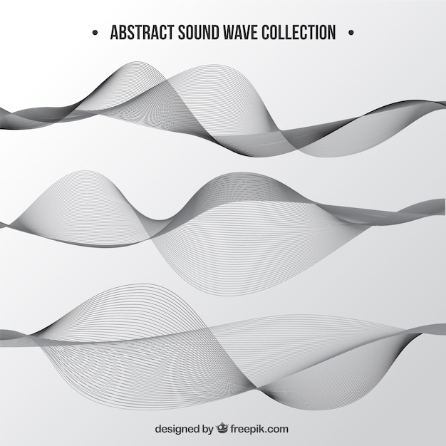 Collection of three sound waves in grey tones