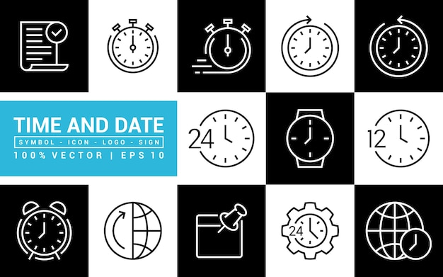 Collection of time and date icons schedule clock calendar editable and resizable EPS 10