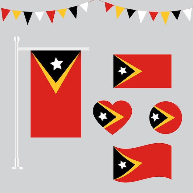 Vector collection of timorleste flag emblems and icons in different shapes