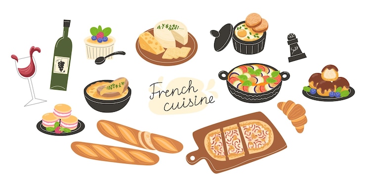 Vector 伝統的なフランス料理とペーストリのコレクション